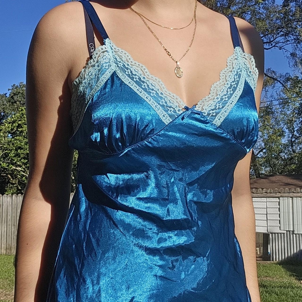 No Boundaries Blue Satin Lace Top
